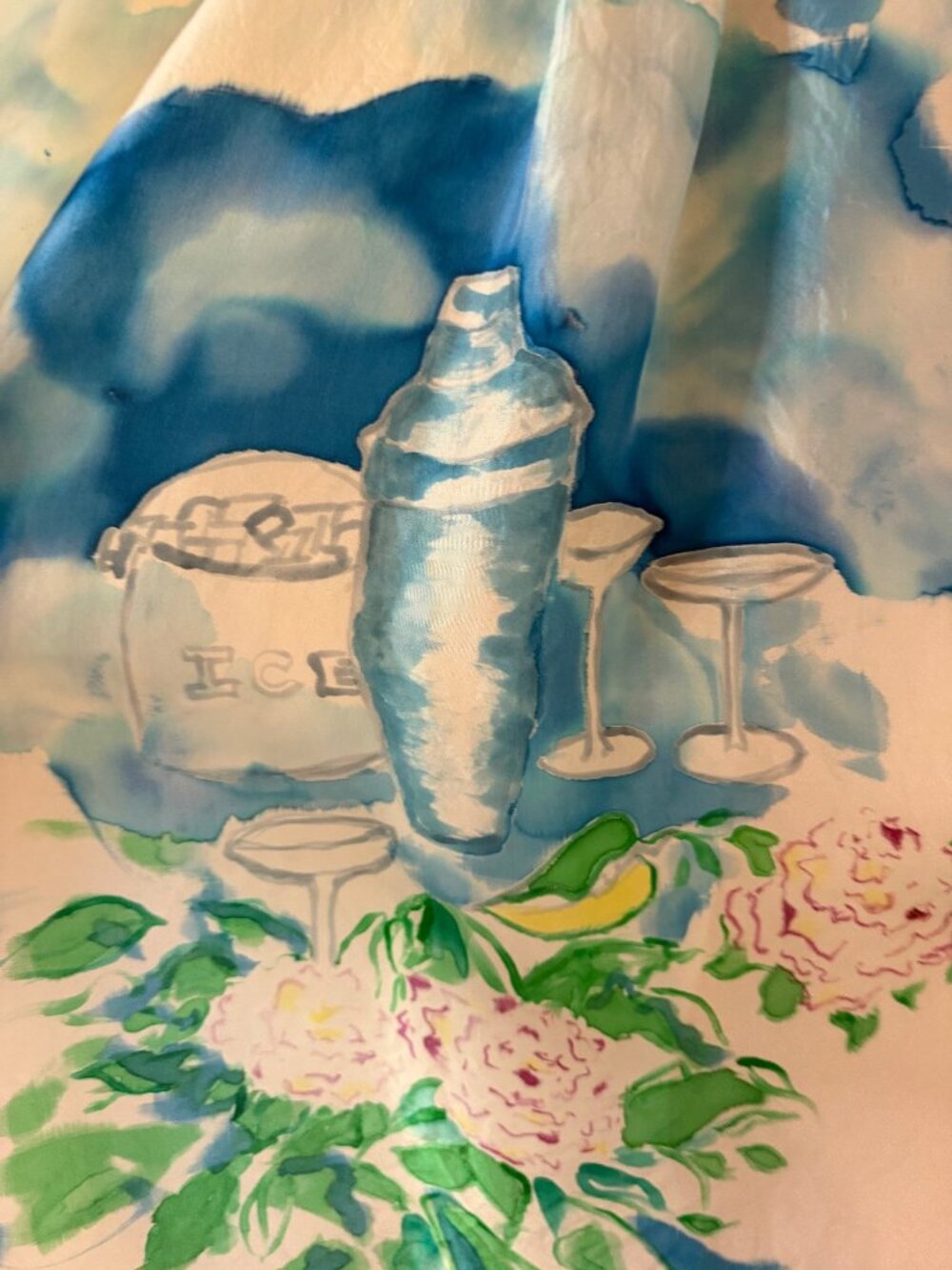 Handpainted Mens Cocktail Theme Relaxed-fit Collared Shirt Size XL Silk Coastal - Picture 10 of 12